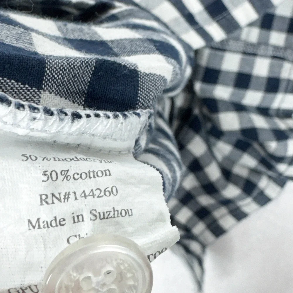 Petite Plume Gingham Pajama Top Boys Size 10 Blue White Check‎ Print